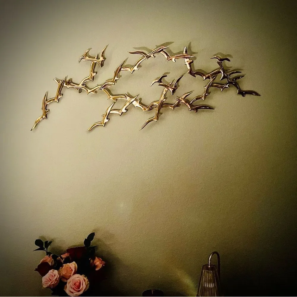 ♥️ BIJAN SIGNED~SEAGULLS~BIRD BRASS METAL ART WALL SCULPTURE~JERE MID CENTURY